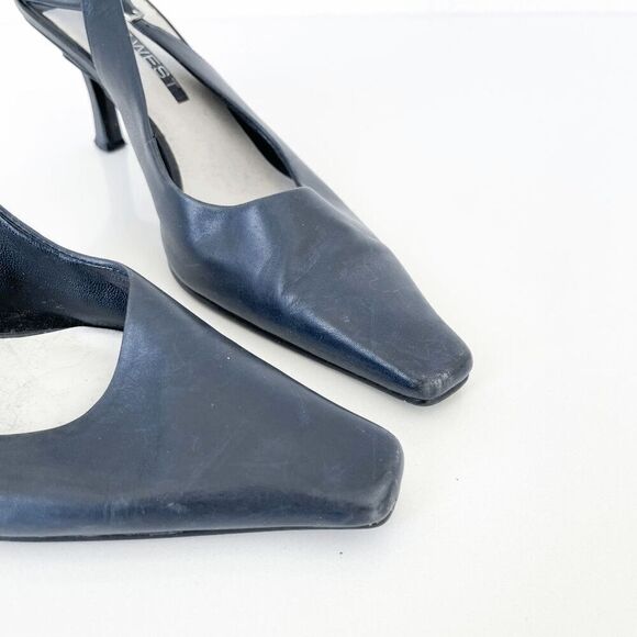 Nine West Womens Leather Square Toe Stiletto Heel Slingback Sandals Black Sz 6M - Picture 8 of 9